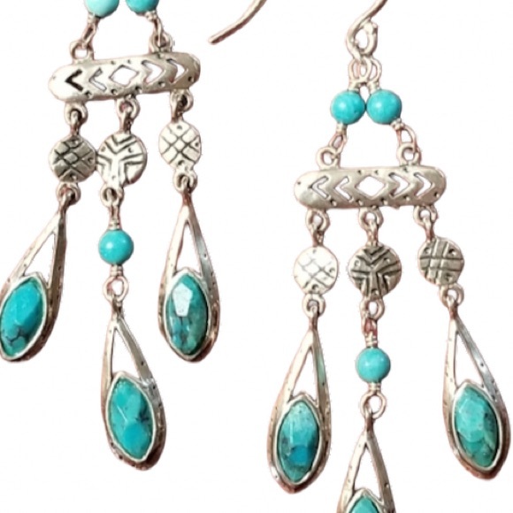 Silpada Vintage Sterling Silver Magnesite, Turquoise, Chic Chandelier Earrings - Picture 1 of 9